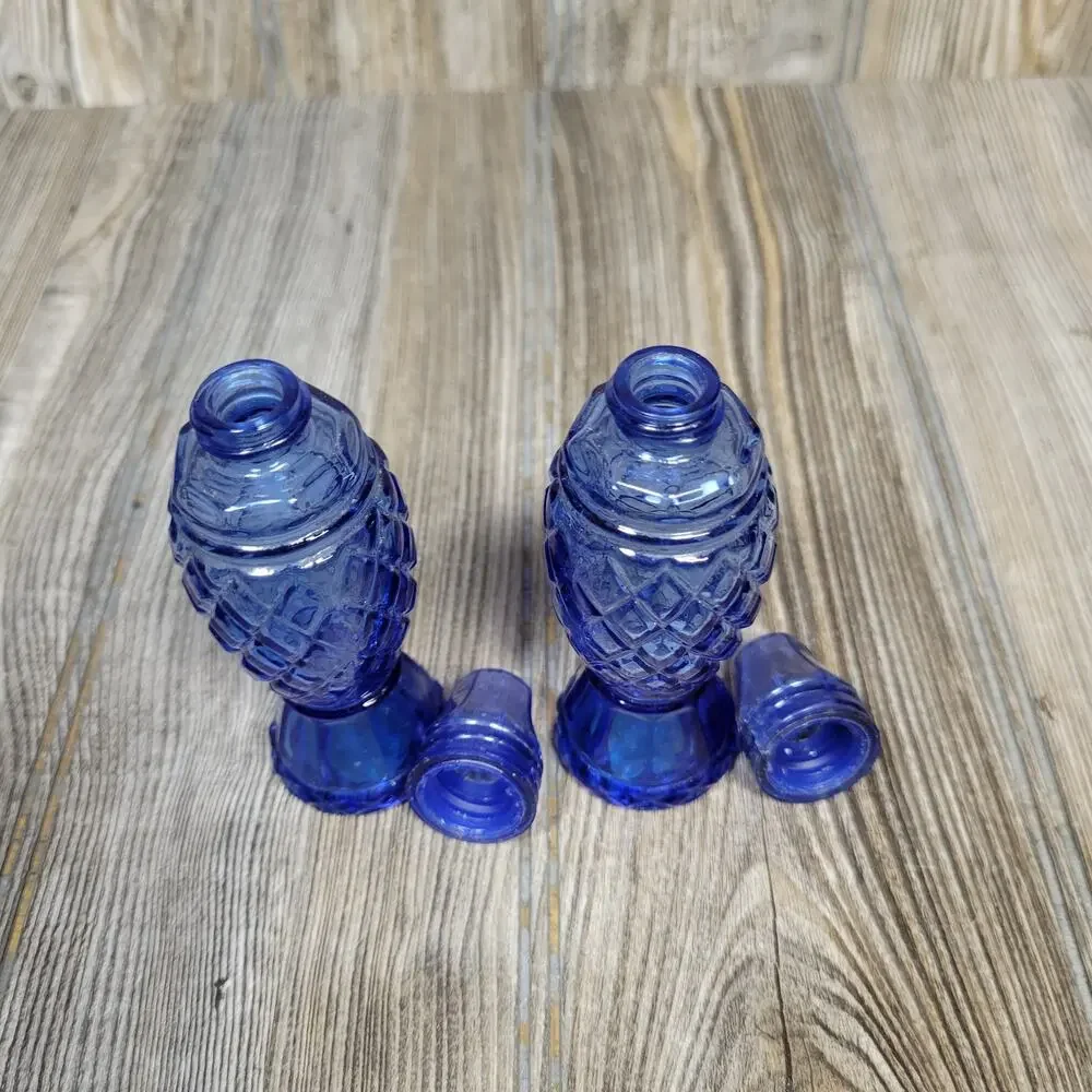 Vintage Avon Crystal Point Blue Glass Salt and Pepper Shakers Set 1970s